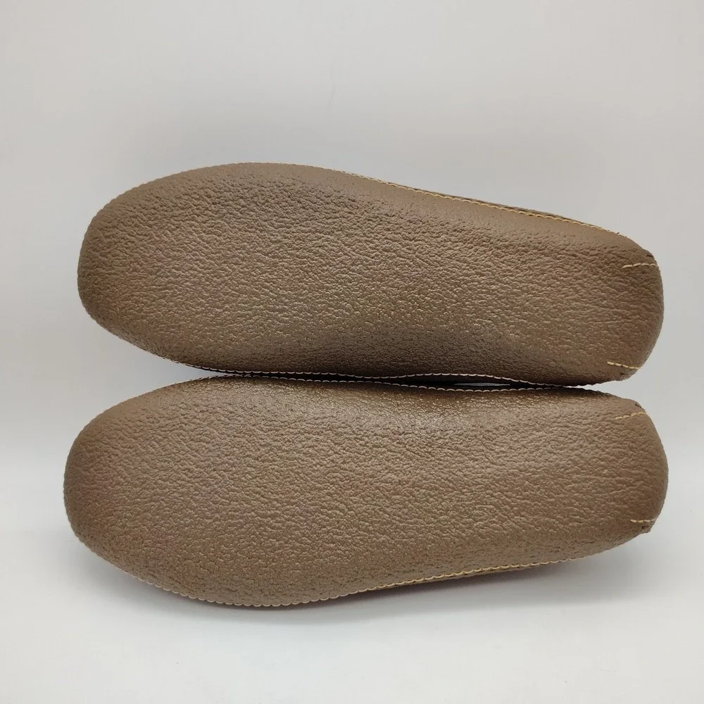 LL Bean Handsewn Moccasin Slippers Mens 11M Leather Brown Flannel Lined 212164